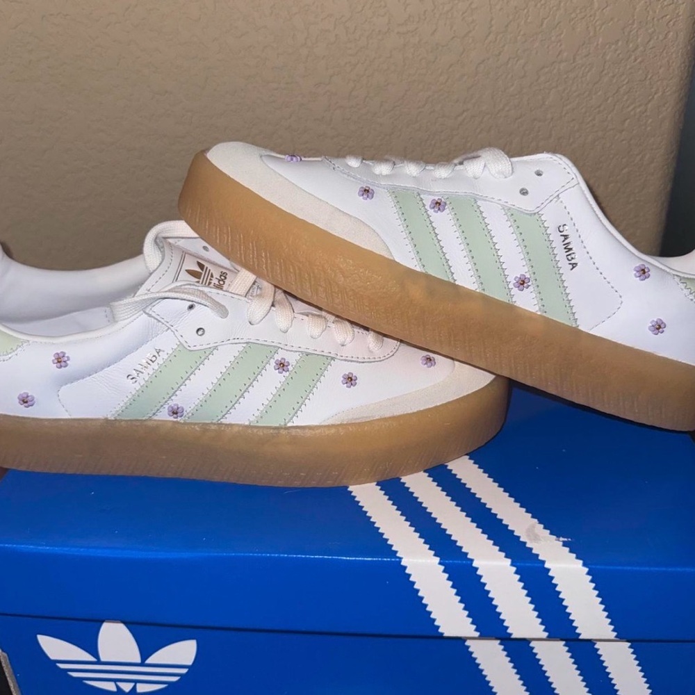 Adidas Samba with Pastel Green Stripes and Gum Soles